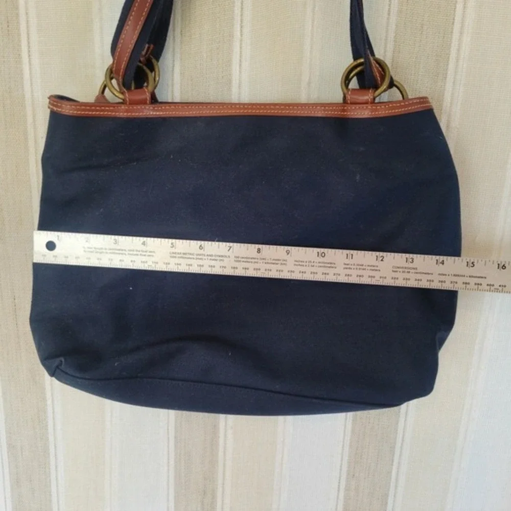Etienne Aigner Canvas Shoulder Tote Bag Purse Navy Blue Brown‎